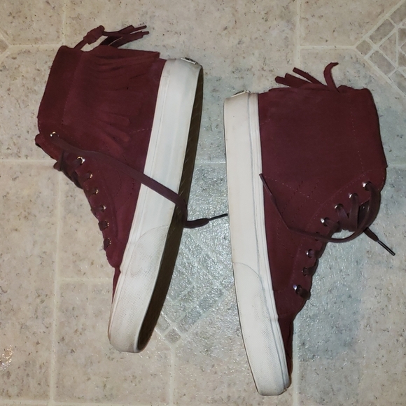 Vans suede fringed burgundy hightop sneakers - Picture 8 of 12